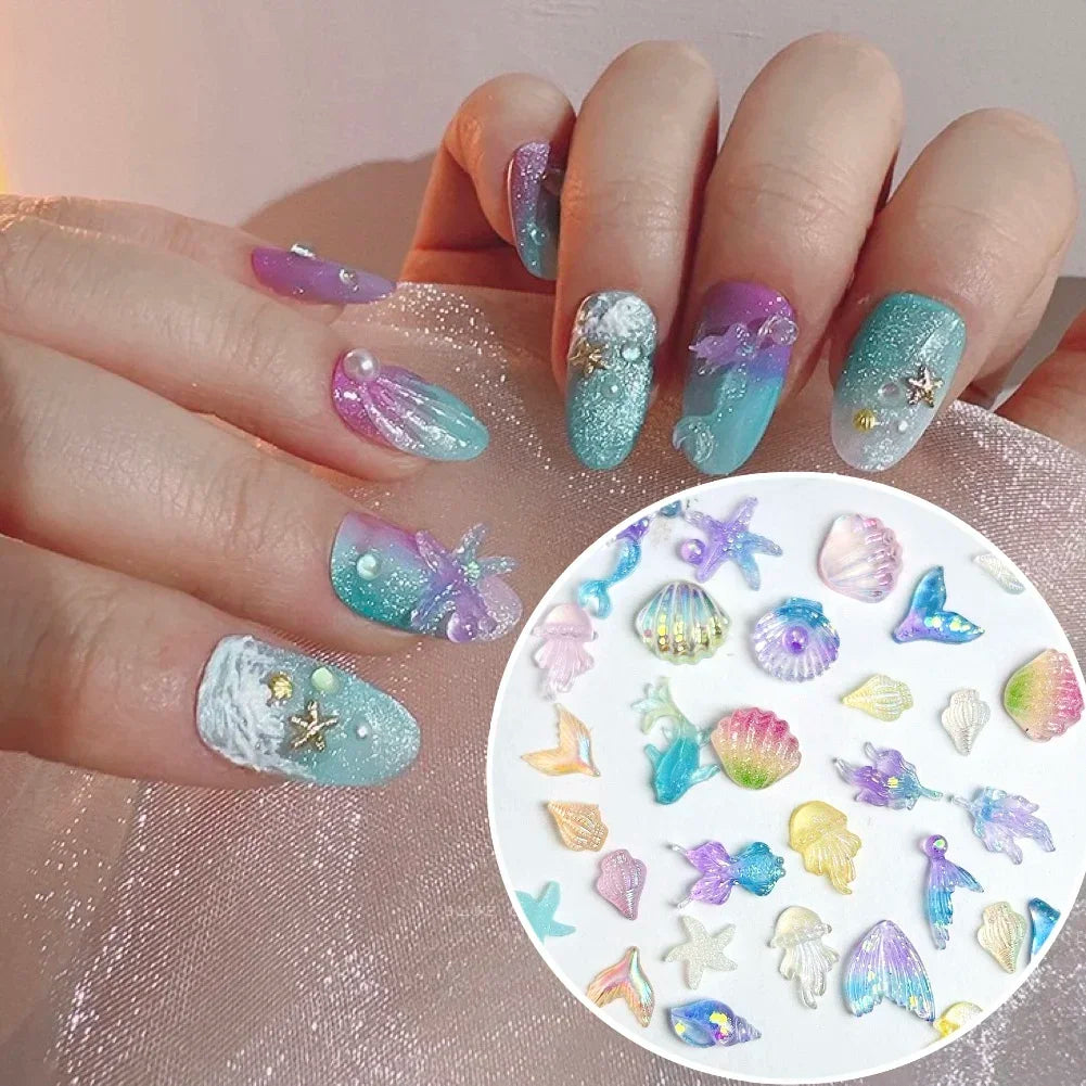 Conch Shell Jellyfish Ocean Nail Charms 50pc