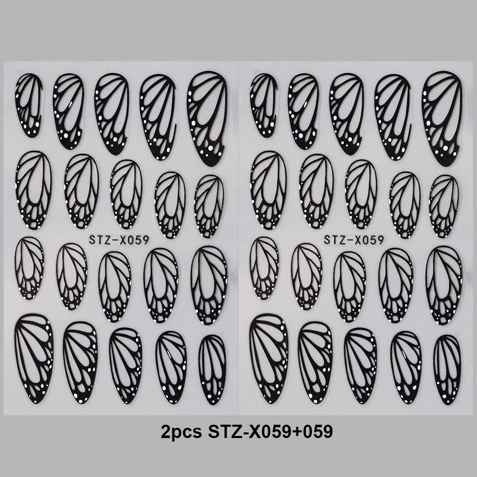 2pcs Stunning Black Butterfly Wings Nail Stickers Elegant Spring Nail Designs 3D Self-Adhesive Foils Nail Art Decorations