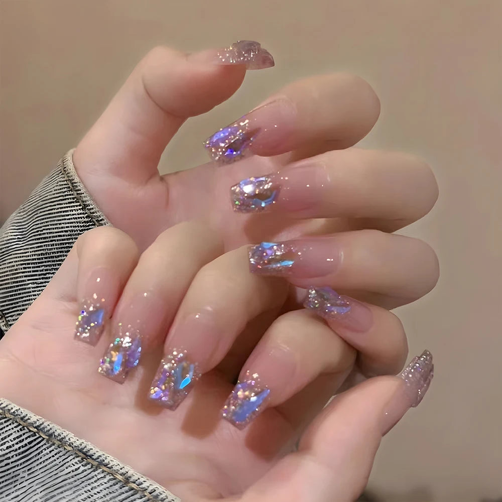 Pink Rhinestone Coffin Press-On Nails