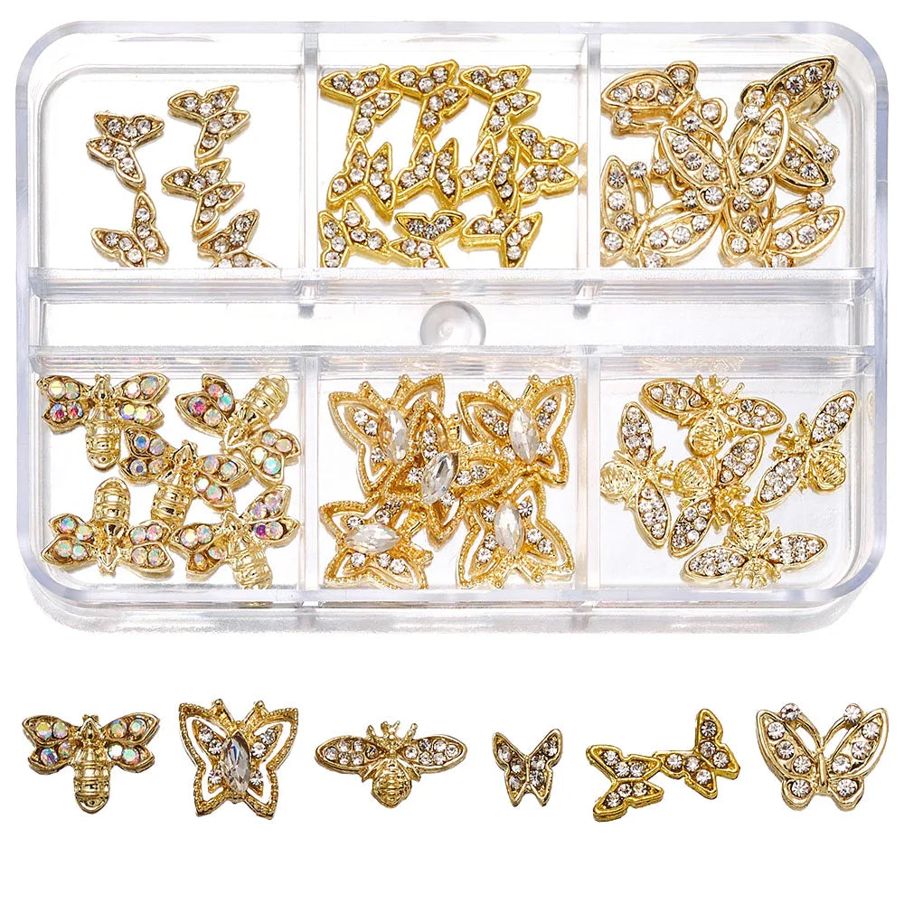 About 24Pcs/Box Mixed Designer Gems Nail Charms 10-15mm Luxury Parts Jewelry Y2K Planet Bow Hearts Rhinestones Nails Decoration*