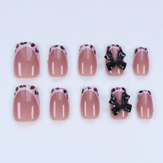 Black Bowknot Short Press-On Nails
