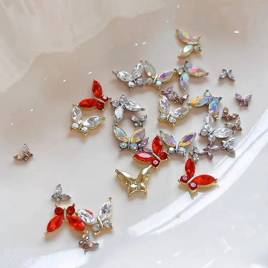 Pink Butterfly Zircon Nail Charms 10pc