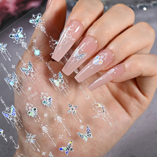 4Pcs/Set Laser Black Butterfly Stickers Holographic Butterflies Star Jewelry Design Decals 3D Self-Adhesive Slider Nails Decora*