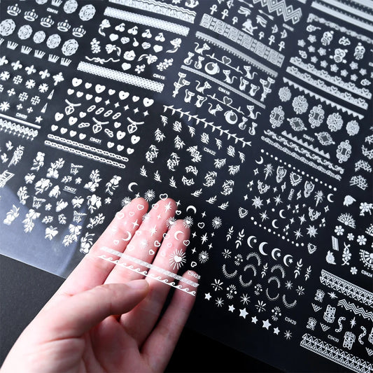 White Lace Nail Sticker 30pcs/Set Romantic Lace Cherry Love Nail Art Stickers For Wedding Bride Elegant Nail Decoration 6.3*5.3