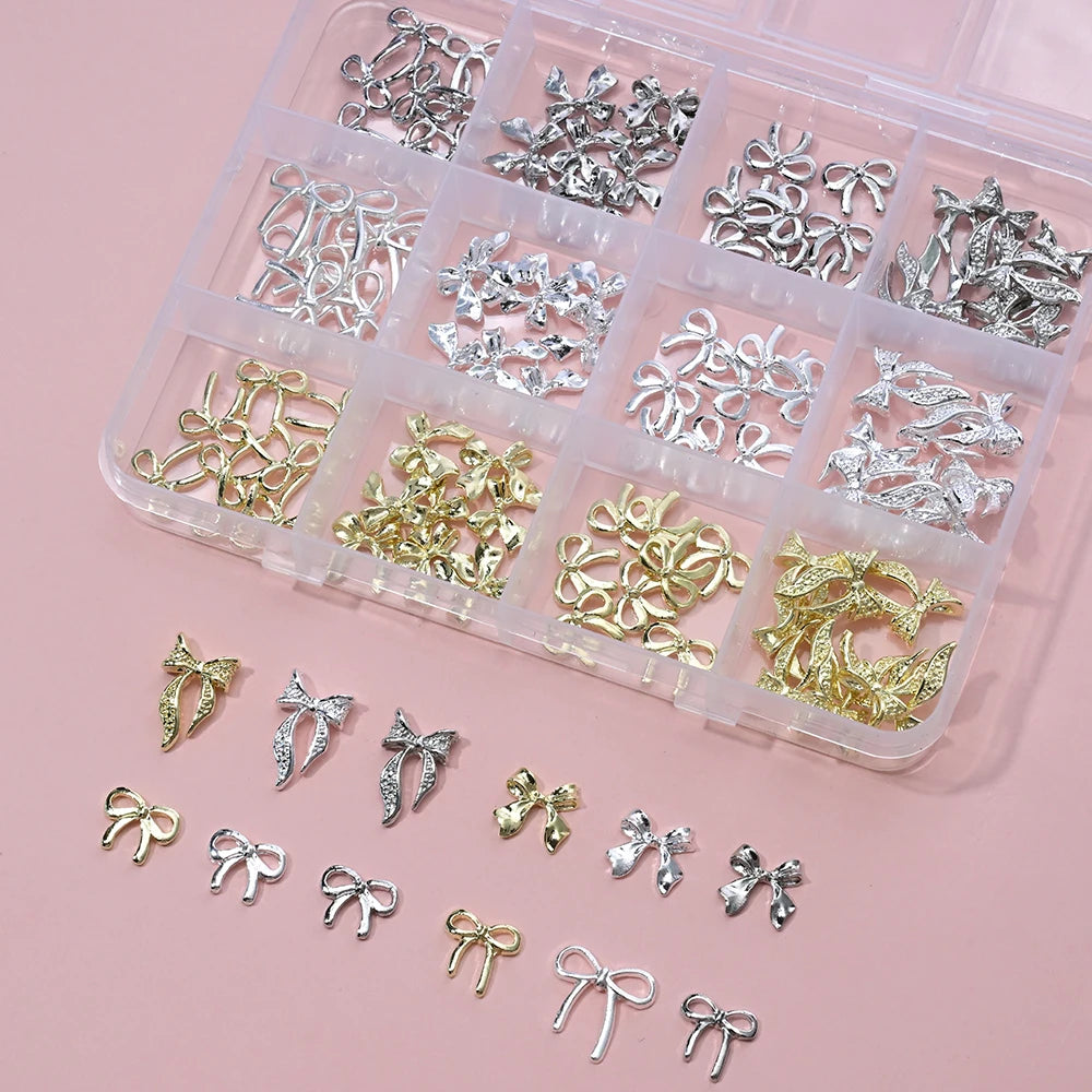Gold Bow Butterfly Metal Nail Charms 120pc