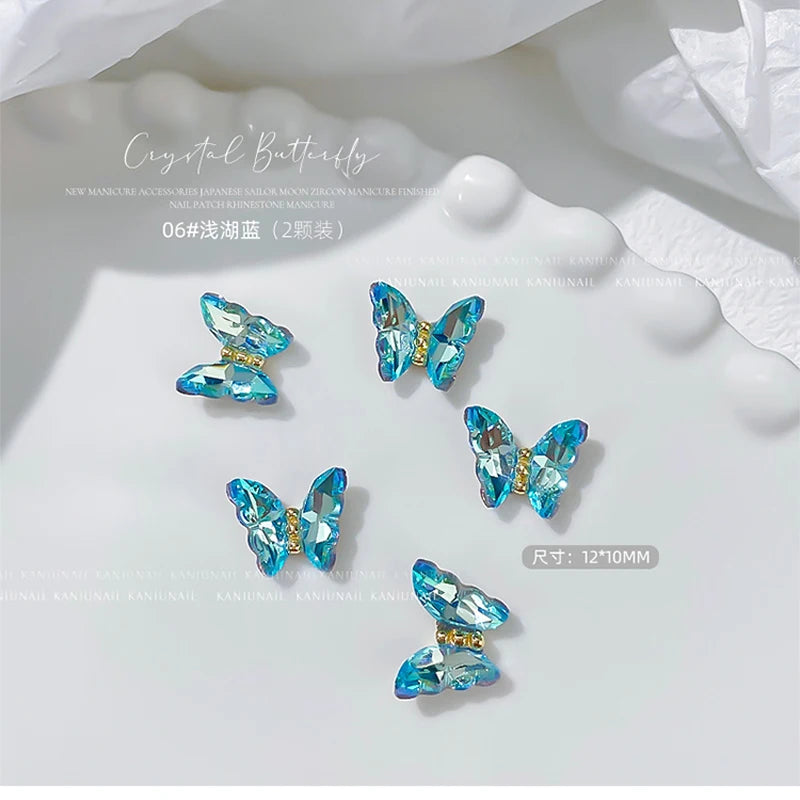 Pink Butterfly Zircon Nail Charms 10pc