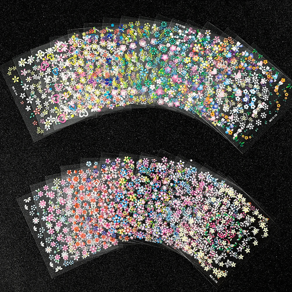 30 Sheets Y2K 3D Flower Nail Art Stickers Self-Adhesive Nail Art Decals 30Style Spring Summer Flower Slider For Manicure Decora*