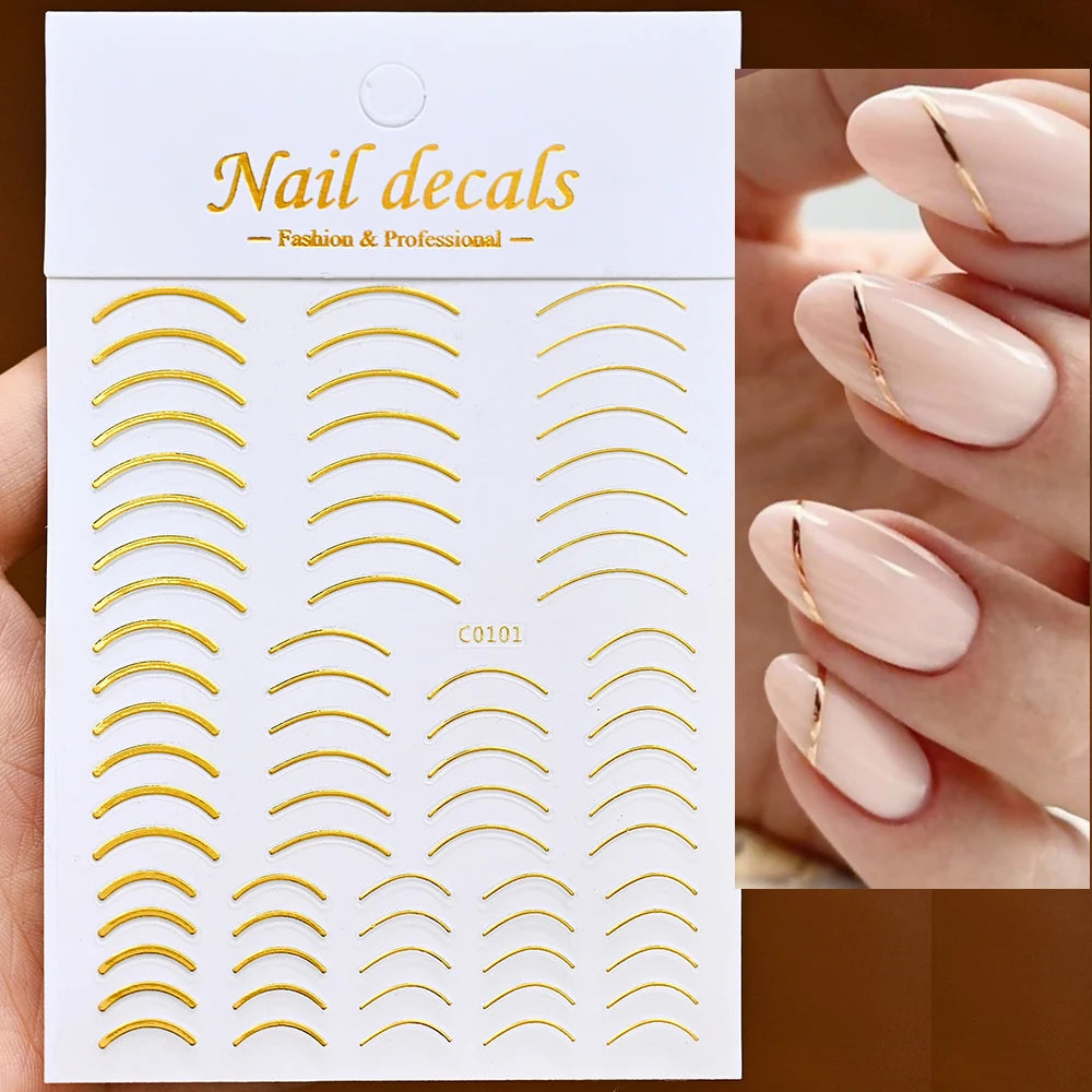 3D French Nail Stickers 1pcs French Romance Fashion Nail Accessories Metal Line Nail Stickers Nail Art Stickers Nail Stickers