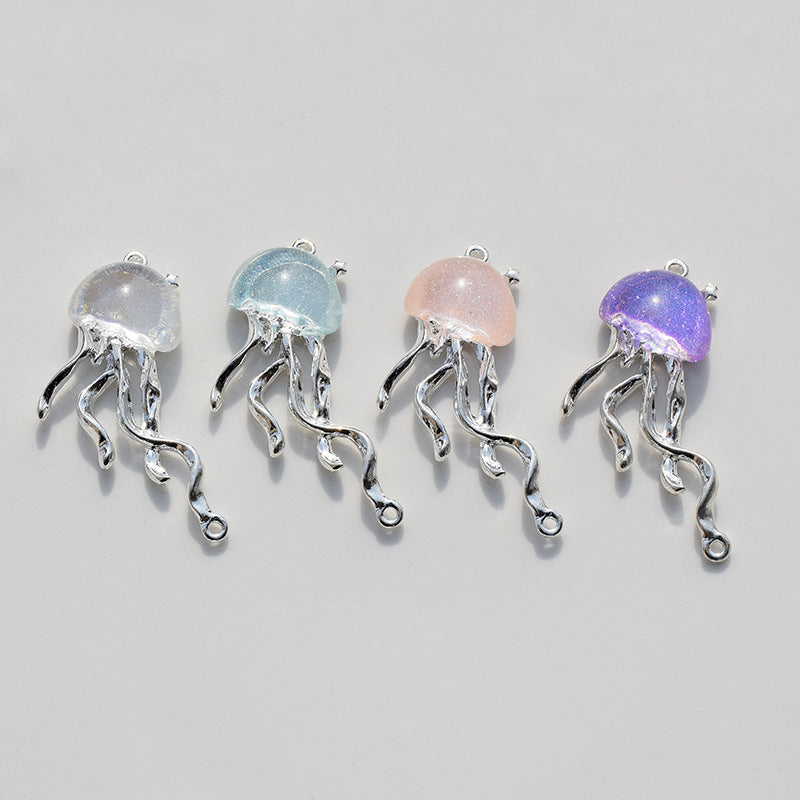8pcs Cute Ocean Animals Enamel Mini Jellyfish Dangle Charm Beads for Making DIY Pendants Jewelry Accessories 40*22mm