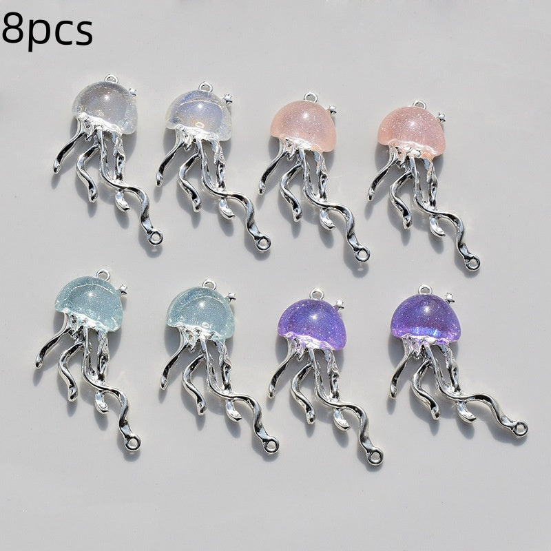 8pcs Cute Ocean Animals Enamel Mini Jellyfish Dangle Charm Beads for Making DIY Pendants Jewelry Accessories 40*22mm