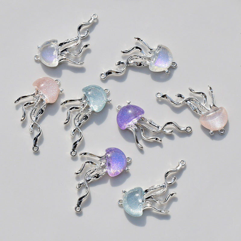 8pcs Cute Ocean Animals Enamel Mini Jellyfish Dangle Charm Beads for Making DIY Pendants Jewelry Accessories 40*22mm