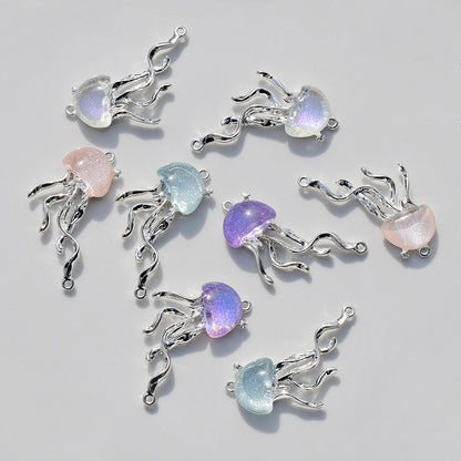 8pcs Cute Ocean Animals Enamel Mini Jellyfish Dangle Charm Beads for Making DIY Pendants Jewelry Accessories 40*22mm