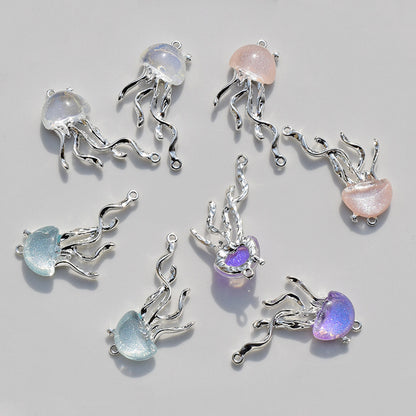8pcs Cute Ocean Animals Enamel Mini Jellyfish Dangle Charm Beads for Making DIY Pendants Jewelry Accessories 40*22mm