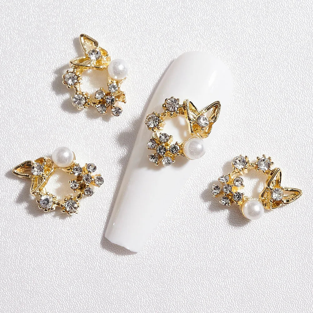 10pcs French Court  Luxury Alloy Nail Art Charm 3D Zircon Crystal  Pearl Nail Decoration Fashion Baroque Nail Parts 10*11mm