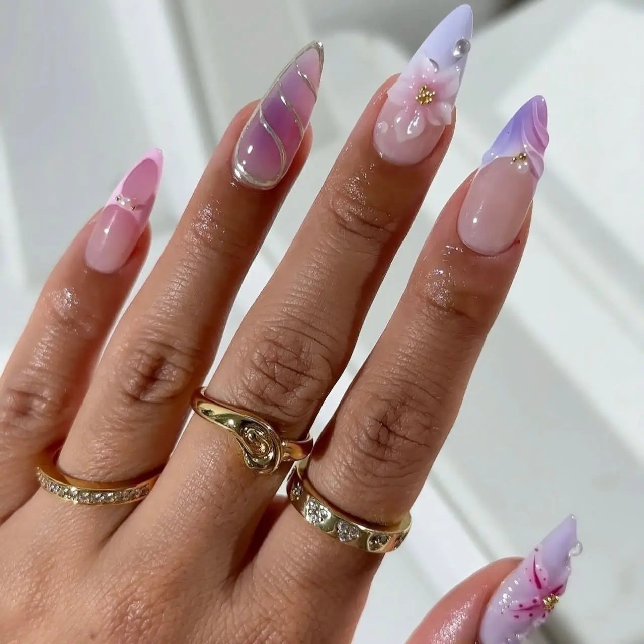 Pearl Starlight Almond Nails