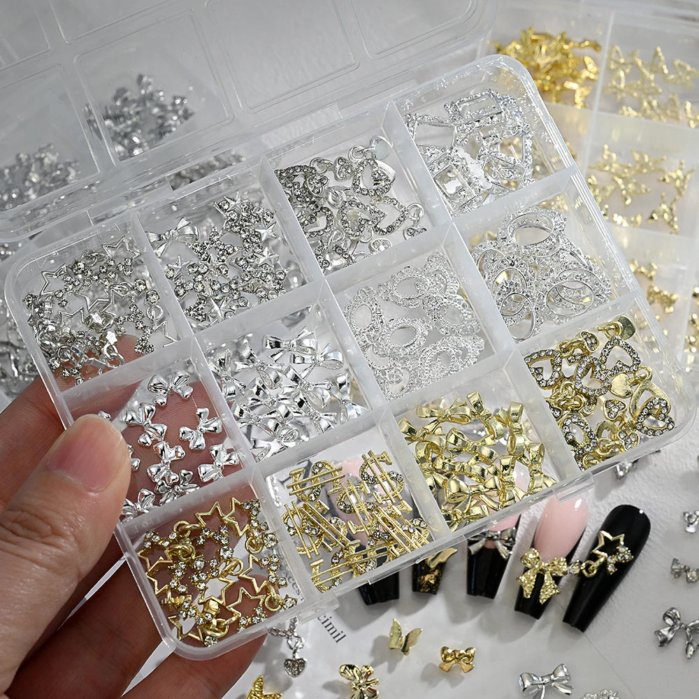 Gold Bow Butterfly Metal Nail Charms 120pc