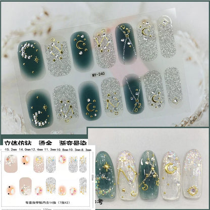 59 Style of Nail Stickers 1Sheet Rhinestones Fashion Nail Wraps Self Adhesive Manicure Decoracion DIY Full Cover Nail Sticker#5-
