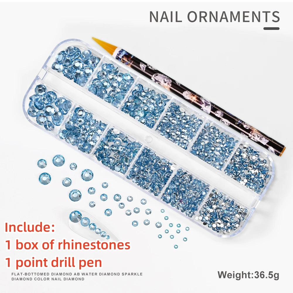 Crystal AB Rhinestone Nail Art Kit 12 Grid