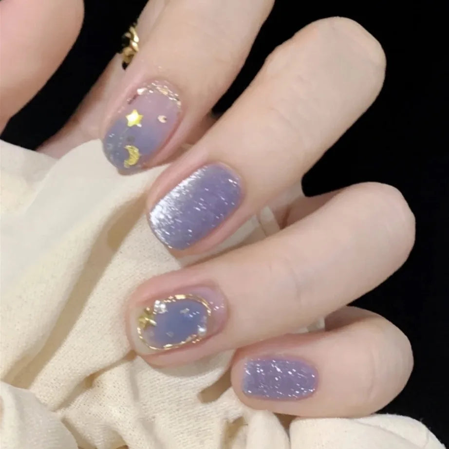Ocean Star Moon Blue Press-On Nails