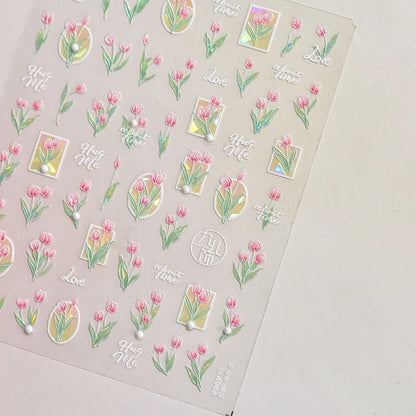 Colorful Floral Nail Art Sticker Summer Garden Motifs Juicy Flower Petals Dimensional Botanical Patterns Adhesive Manicure Decal