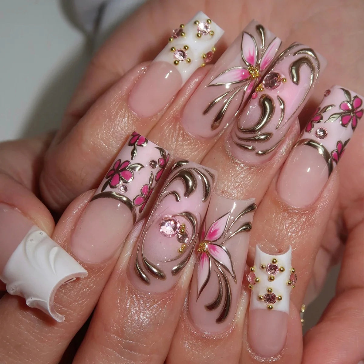 Leopard Cherry Rhinestone Press-On Nails