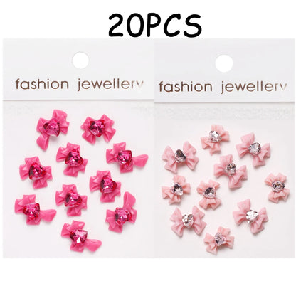 30/20/10PC Pink Ribbon Resin Bow Parts Nail Charms Mix-Style Bow Rhinestone Jewelry 8-12mm Y2K Accessory for DIY Manicure Decora