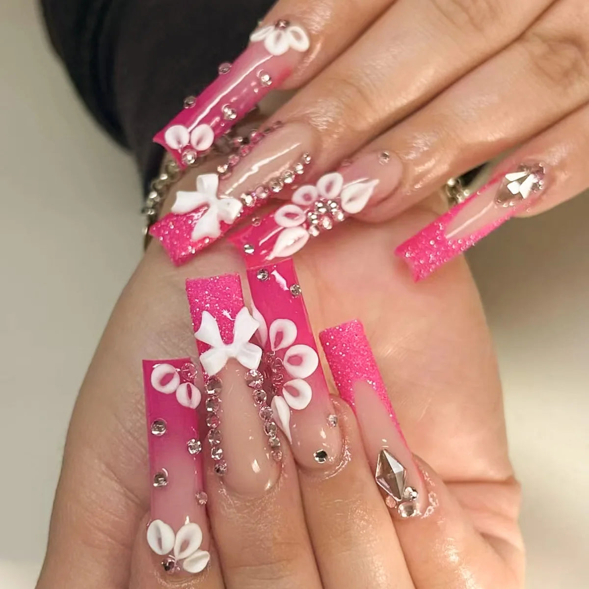 Leopard Cherry Rhinestone Press-On Nails