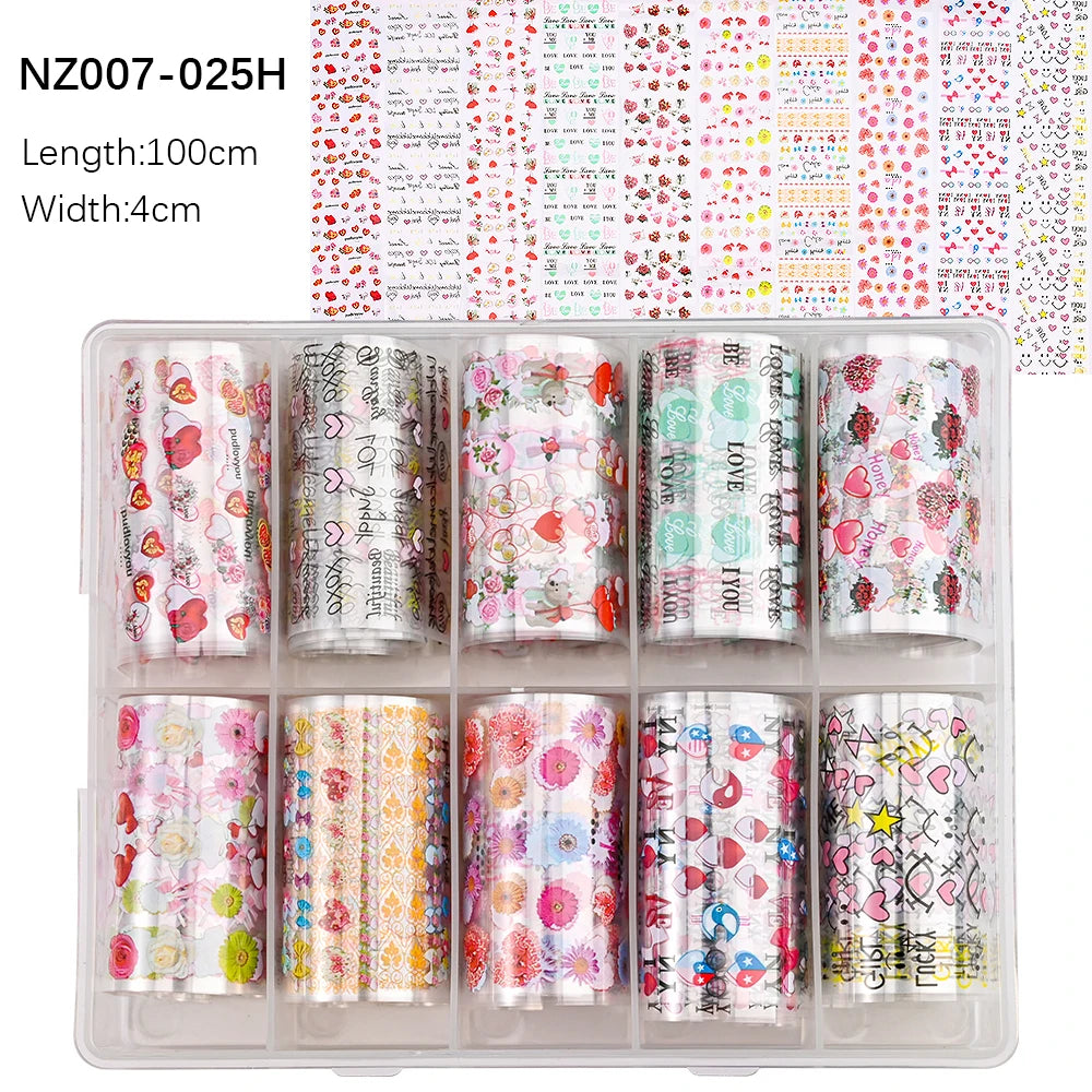 10Roll/Box Rose Flowers Designs Transfer Foil Sky Decals Transfer Foil Nails Sliders Holographic Flower Stickers Manicure Decor*
