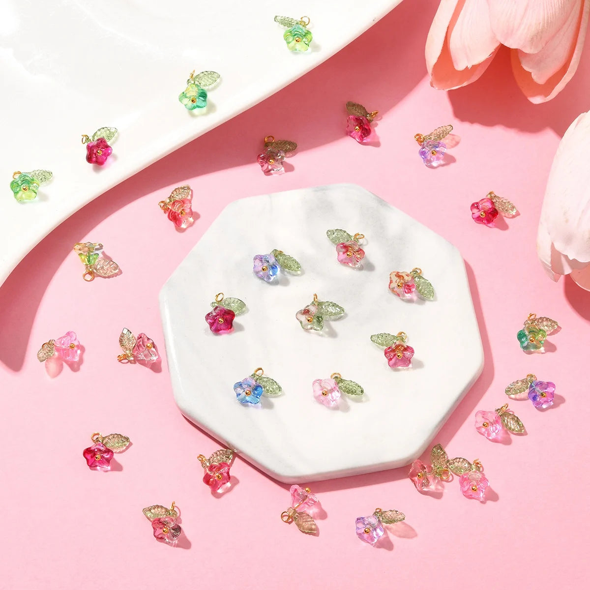 Glass Flower Pendant Charms for Jewelry 30pc