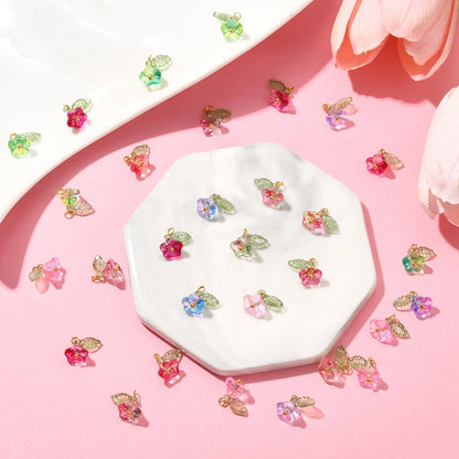 Glass Flower Pendant Charms for Jewelry 30pc