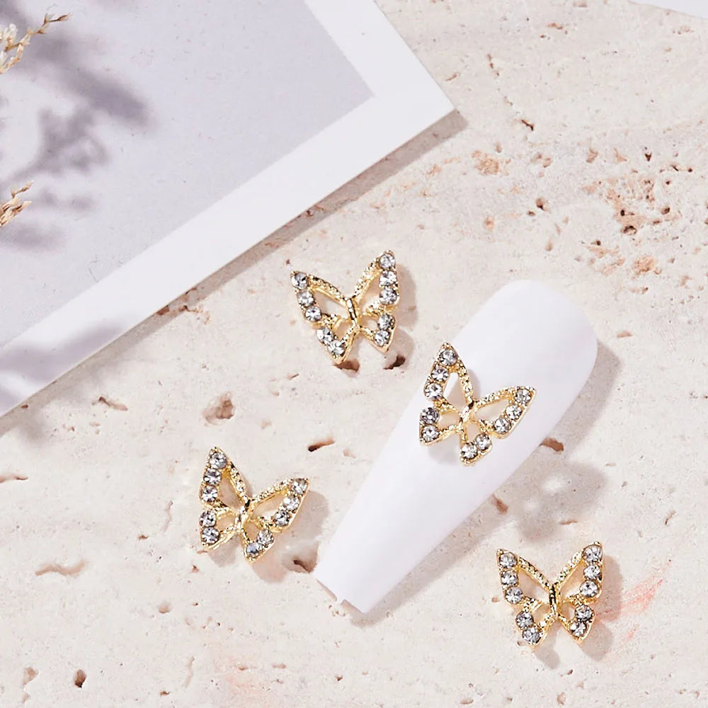 Pink Butterfly Zircon Nail Charms 10pc