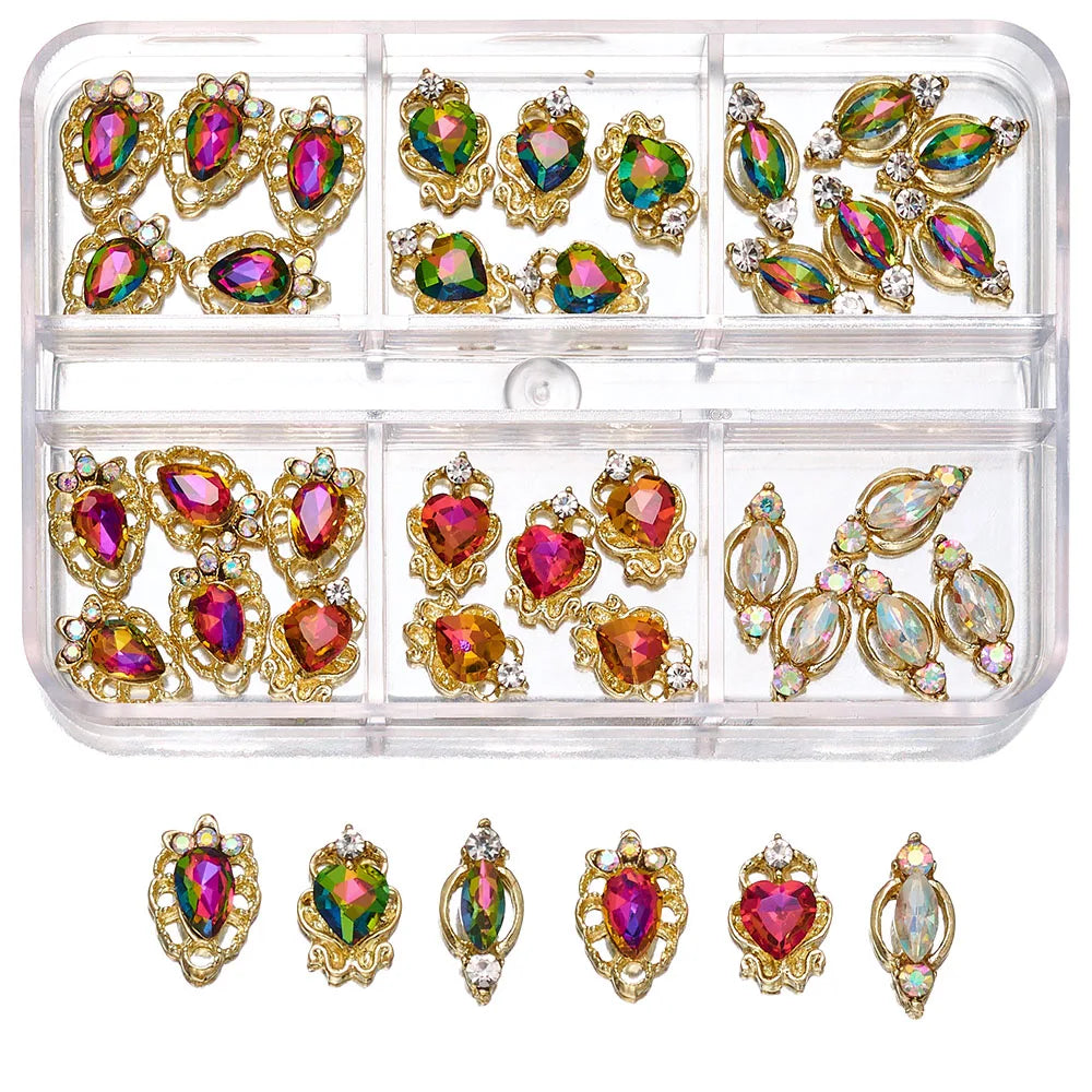 About 24Pcs/Box Mixed Designer Gems Nail Charms 10-15mm Luxury Parts Jewelry Y2K Planet Bow Hearts Rhinestones Nails Decoration*