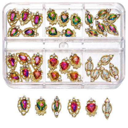 About 24Pcs/Box Mixed Designer Gems Nail Charms 10-15mm Luxury Parts Jewelry Y2K Planet Bow Hearts Rhinestones Nails Decoration*