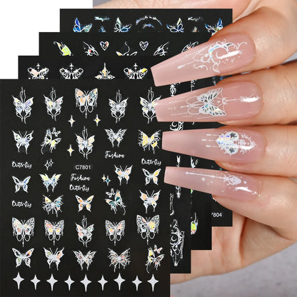 4Pcs/Set Laser Black Butterfly Stickers Holographic Butterflies Star Jewelry Design Decals 3D Self-Adhesive Slider Nails Decora*