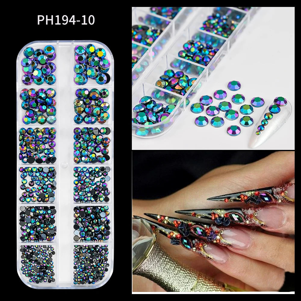 Crystal AB Rhinestone Nail Art Kit 12 Grid