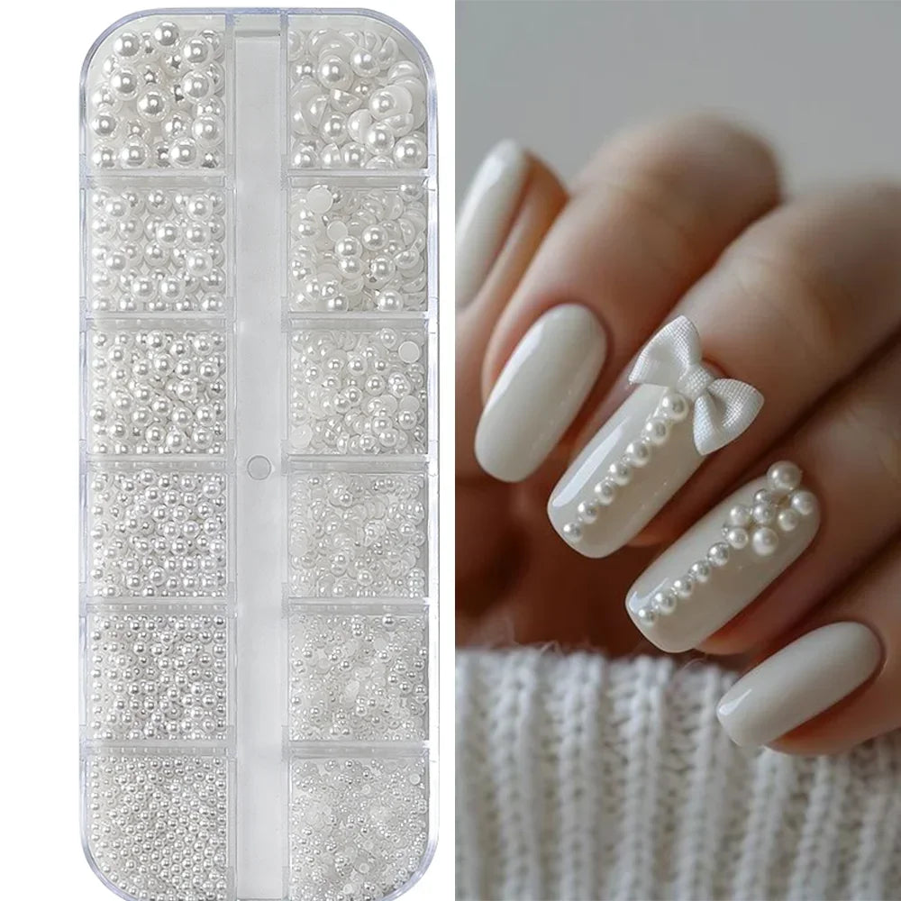 3D Mixed Pearl Nail Charms 12 Grid Box