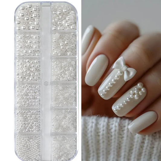 3D Mixed Pearl Nail Charms 12 Grid Box