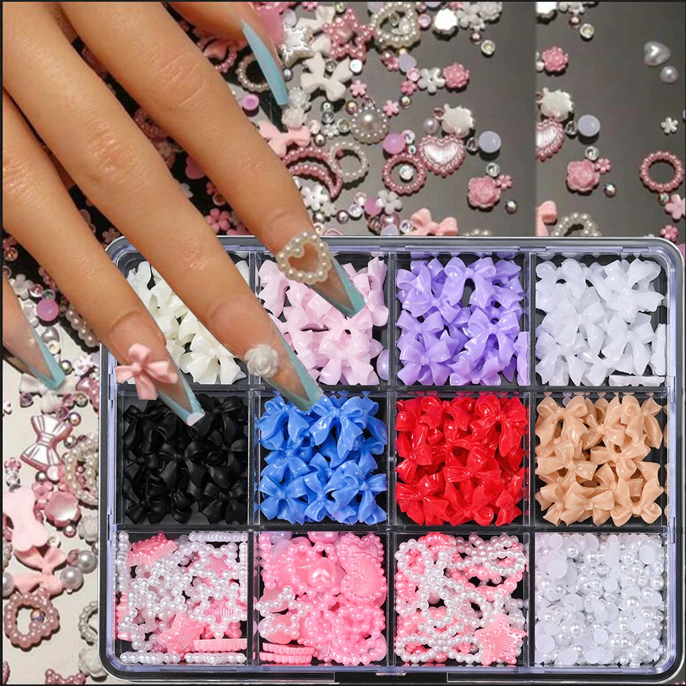 About 24Pcs/Box Mixed Designer Gems Nail Charms 10-15mm Luxury Parts Jewelry Y2K Planet Bow Hearts Rhinestones Nails Decoration*