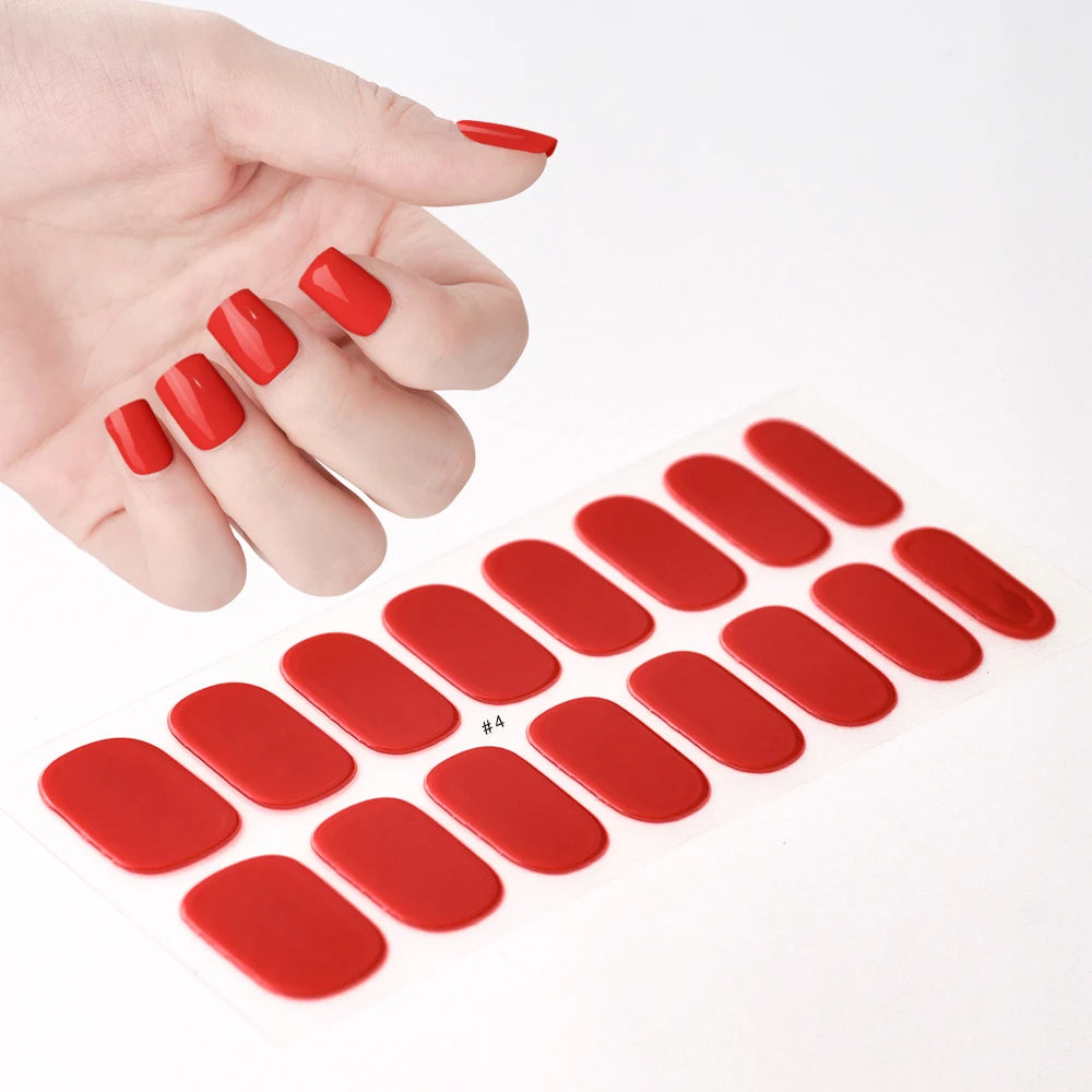 16Tips Semi-cured Gel Nail Stickers Red/Wine Red Nails Gel slider UV lamp Cured Extended Nails DIY Women Nails Decal Decor Gifts