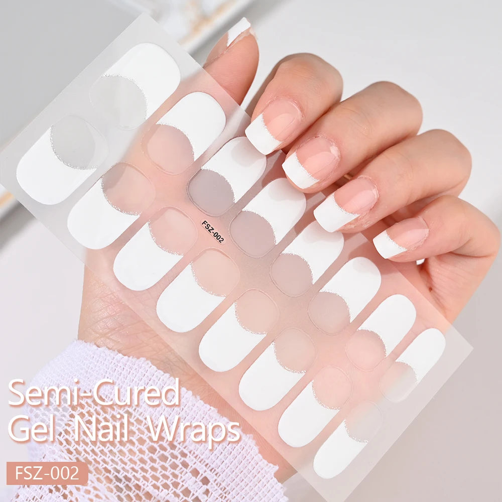 Semi Cured Wraps Fast Gel Nail Sticker Soild Nail Gel Wraps Adhesive Full Cover Gel Nail Decal UV Lamp Cured Manicure Decoration