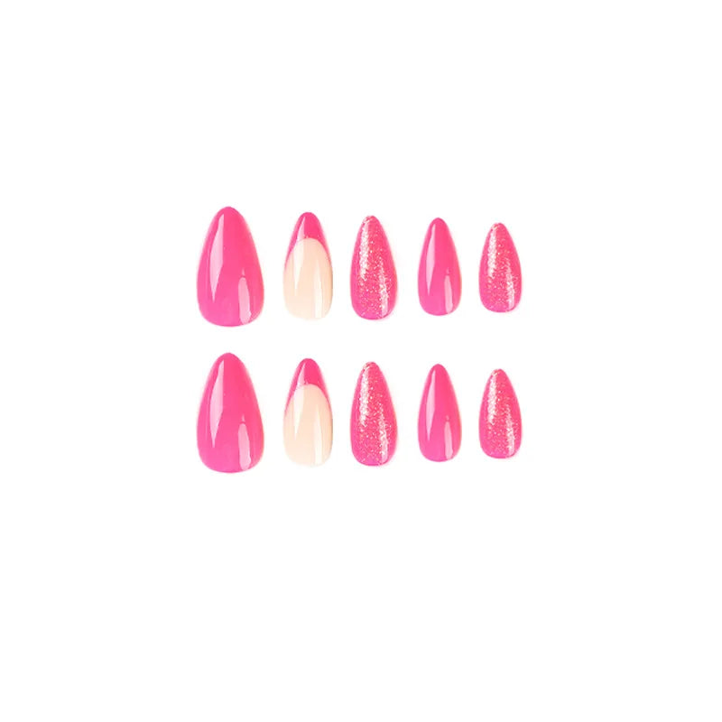 Rose Pink Glitter Almond Nails