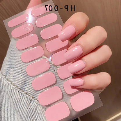 16Tips Glitter Semi-Cured Gel UV Sticker 3D French Gradient Shiny Glitter Powder UV Gel Sticker Full Cover UV Lamp Glitter Decal