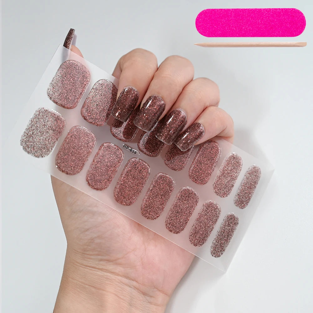 16Tips Semi-cured Gel Nail Stickers Red/Wine Red Nails Gel slider UV lamp Cured Extended Nails DIY Women Nails Decal Decor Gifts