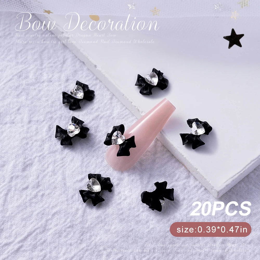 30/20/10PC Pink Ribbon Resin Bow Parts Nail Charms Mix-Style Bow Rhinestone Jewelry 8-12mm Y2K Accessory for DIY Manicure Decora