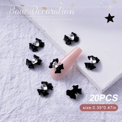 30/20/10PC Pink Ribbon Resin Bow Parts Nail Charms Mix-Style Bow Rhinestone Jewelry 8-12mm Y2K Accessory for DIY Manicure Decora