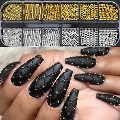 Gold Silver Pearl Caviar Nail Rhinestones