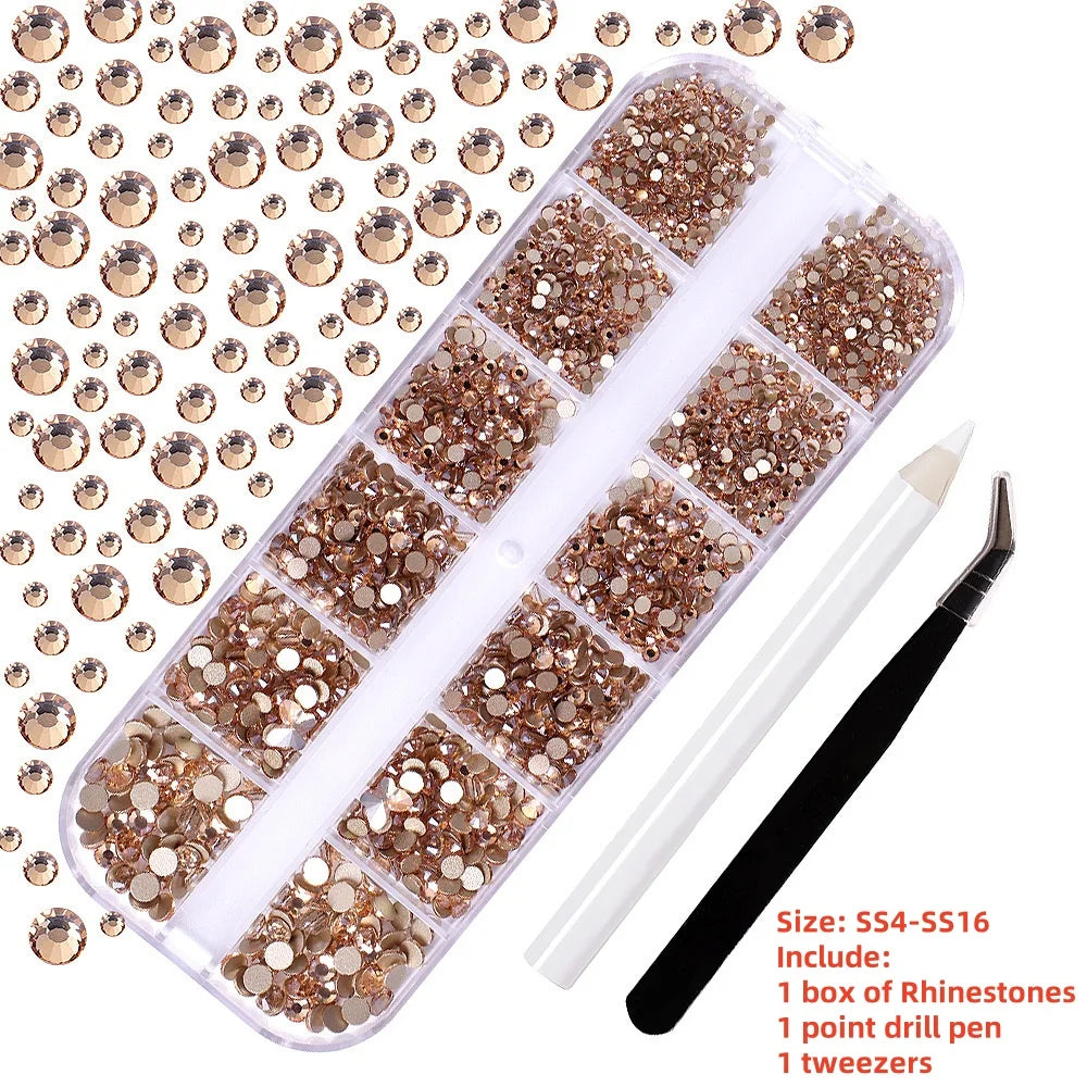 Crystal AB Rhinestone Nail Art Kit 12 Grid