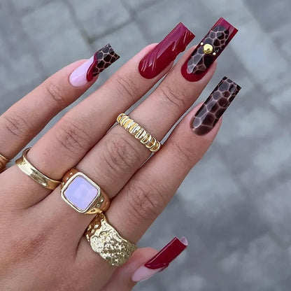Leopard Cherry Rhinestone Press-On Nails