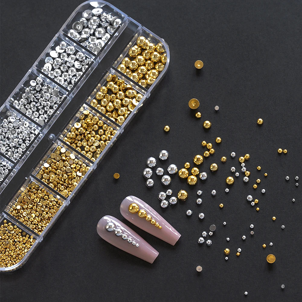 Gold Silver Pearl Caviar Nail Rhinestones