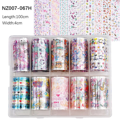 10Roll/Box Rose Flowers Designs Transfer Foil Sky Decals Transfer Foil Nails Sliders Holographic Flower Stickers Manicure Decor*